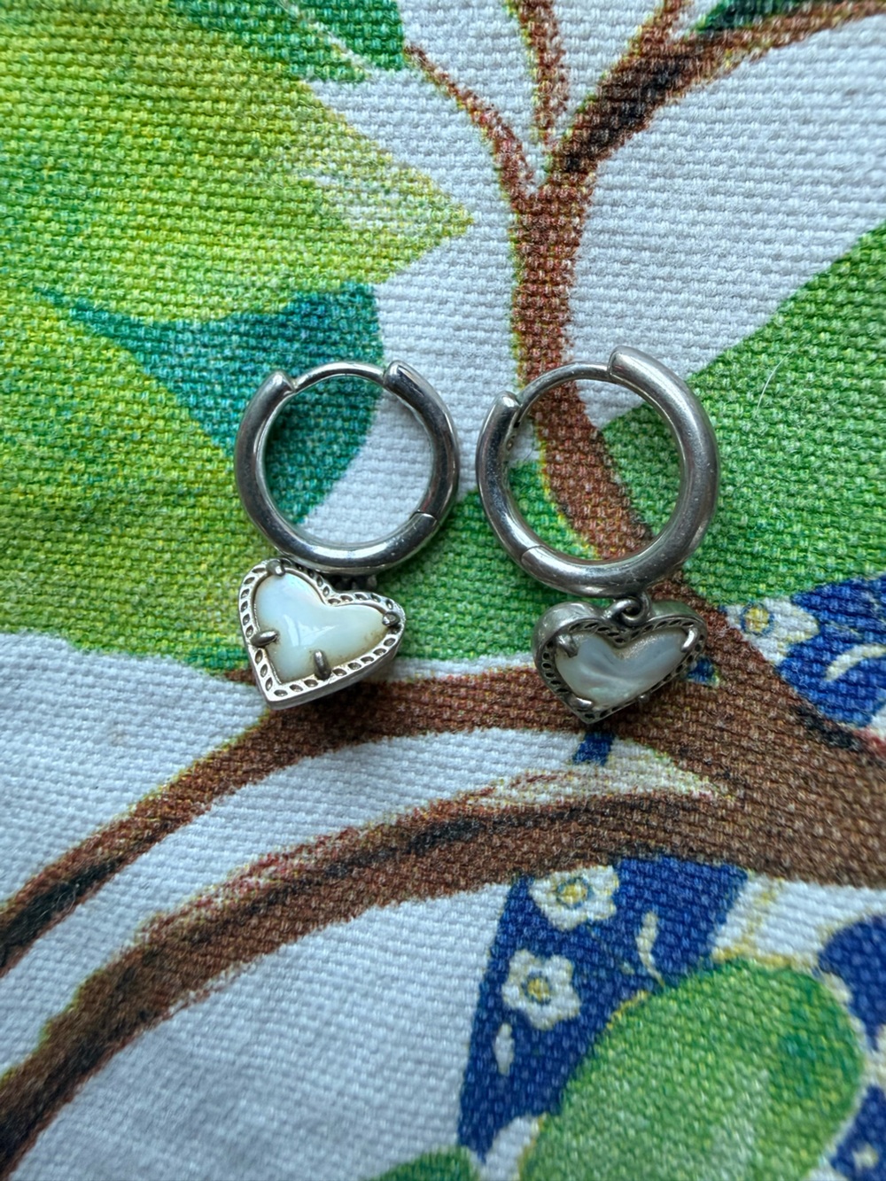 Karen Scott Silver Hoop Earrings with White Heart Charms